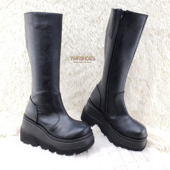 Shaker 100 Goth Punk Rave Platform Knee Boots emo - Picture 1 of 10